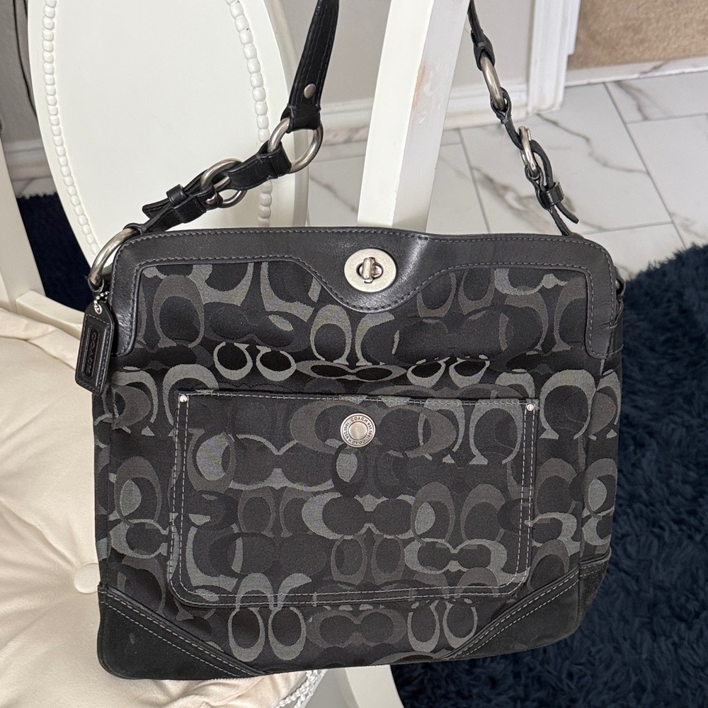 Coach Black and Gray Signature Shoulder Bag